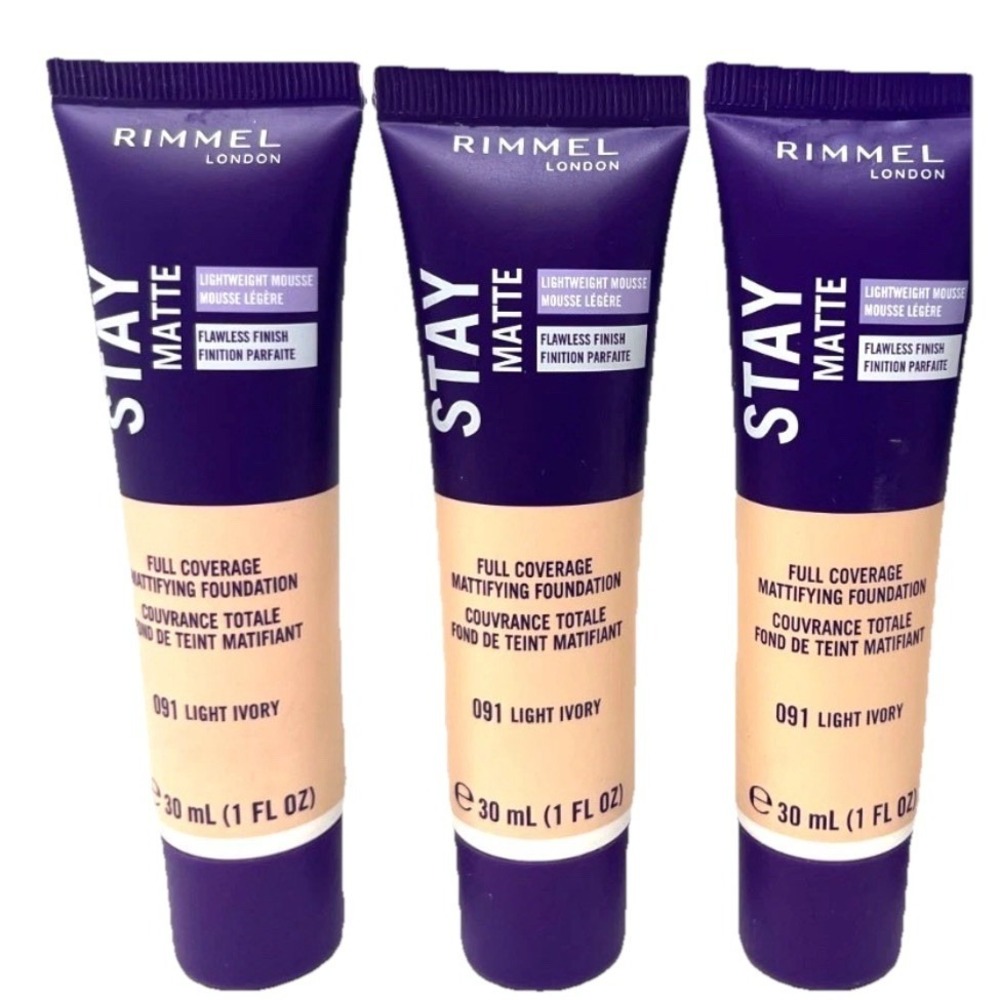 3 New Rimmel London Stay Matte Liquid Mousse Foundation  #091 Light Ivory 1 Oz